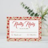 ヴィンテージ赤カーネーション結婚の花 出欠カード (スタンド正面)