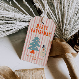 ヴィンテージ赤クリスマスファンキーおもしろい図解入りの、写真付きの ギフトタグ