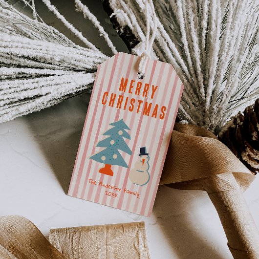 ヴィンテージ赤クリスマスファンキーおもしろい図解入りの、写真付きの ギフトタグ