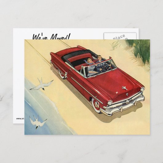 ヴィンテージ赤コンバーチブルカー住所の変更 案内ポストカード (正面/裏面)