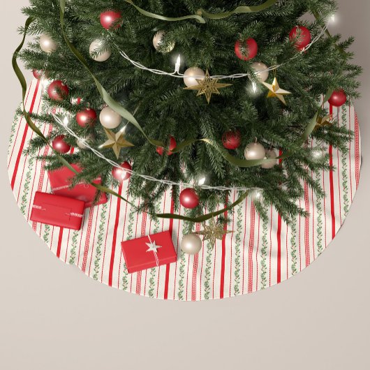 ヴィンテージ赤ストライプと水彩フローラ ブラッシュドポリエステルツリースカート