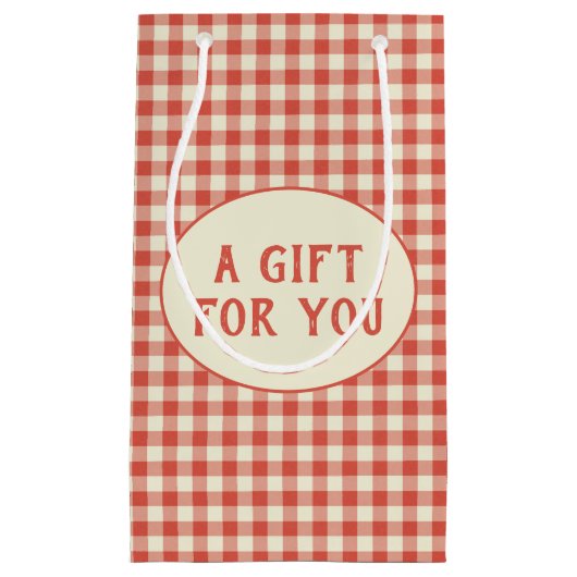 ヴィンテージ赤チェッカーボードパターカスタムン スモールペーパーバッグ (正面)