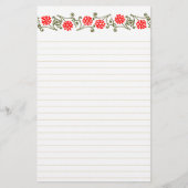 ヴィンテージ赤デイジーと金ゴールドカール文房具 便箋 (正面)