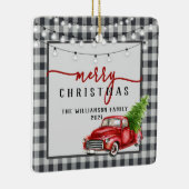 ヴィンテージ赤トラックと木メリーのファミリ名 セラミックオーナメント (右)