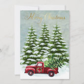 ヴィンテージ赤トラックのクリスマスツリー素朴 シーズンカード (正面)