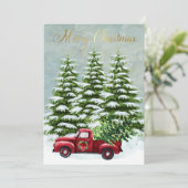 ヴィンテージ赤トラックのクリスマスツリー素朴 シーズンカード (スタンド正面)