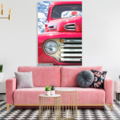 ヴィンテージ赤トラックのファジーサイコロ キャンバスプリント (インサイチュ (リビング))