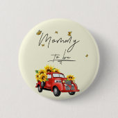 ヴィンテージ赤トラックひまわりママになる 缶バッジ (正面)