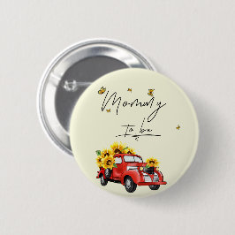 ヴィンテージ赤トラックひまわりママになる 缶バッジ