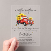 ヴィンテージ赤トラックひまわり赤ちゃんシャワー アクリル招待状 (インサイチュ (ポータブル))