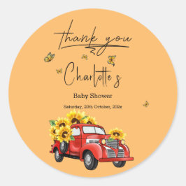 ヴィンテージ赤トラックひまわり赤ちゃんシャワー ラウンドシール