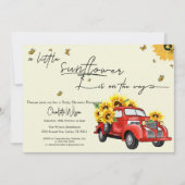 ヴィンテージ赤トラックひまわり赤ちゃんシャワー 招待状 (正面)