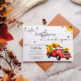 ヴィンテージ赤トラックひまわり赤ちゃんシャワー 招待状