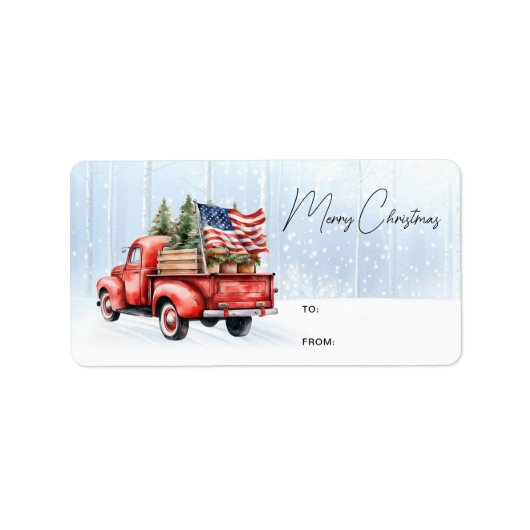 ヴィンテージ赤トラック愛国心メリークリスマスプレゼント ラベル (正面)