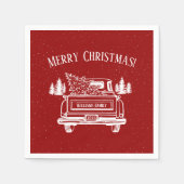 ヴィンテージ赤トラック白メリークリスマス スタンダードカクテルナプキン (正面)