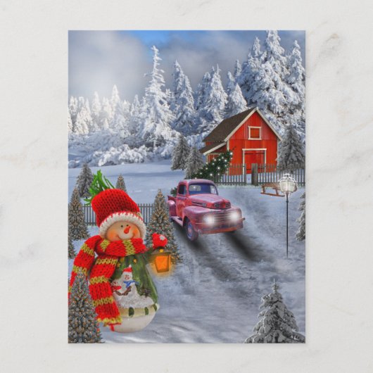 ヴィンテージ赤トラック葉書 ポストカード (正面)