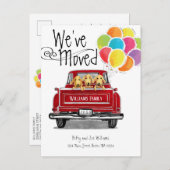 ヴィンテージ赤トラック風船ラブラドール犬の移動 案内ポストカード (正面/裏面)