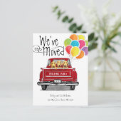 ヴィンテージ赤トラック風船ラブラドール犬の移動 案内ポストカード (スタンド正面)