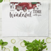 ヴィンテージ赤トラック、松の木 キッチンタオル (折り畳み)