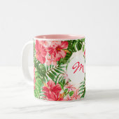 ヴィンテージ赤ハイビスカスパターンモノグラムマグ ツートーンマグカップ (正面左)