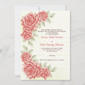 ヴィンテージ赤バラのカスタムウェディング 招待状 (正面)