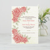 ヴィンテージ赤バラのカスタムウェディング 招待状 (スタンド正面)