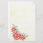 ヴィンテージ赤バラフローラカスタム文具 便箋 (正面/裏面)