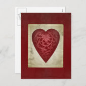 ヴィンテージ赤バレンタインフローラハートはがき シーズンポストカード (正面/裏面)