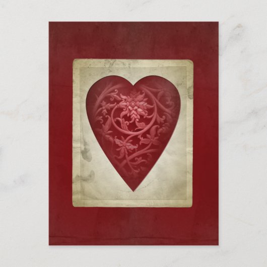 ヴィンテージ赤バレンタインフローラハートはがき シーズンポストカード (正面)