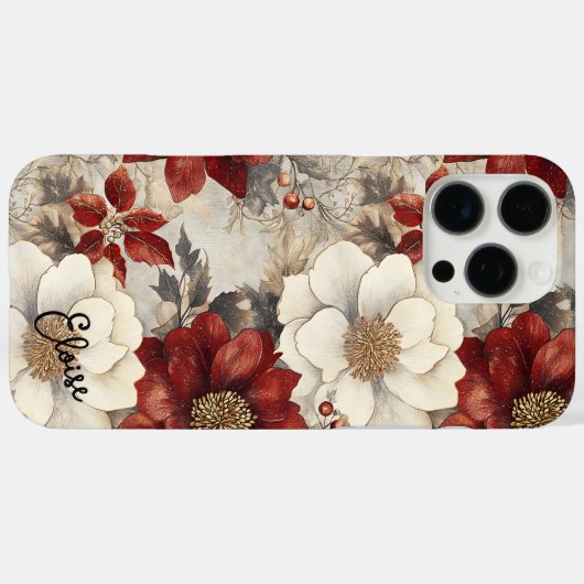 ヴィンテージ赤パーソナライズされたと白のクリスマスフローラ Case-Mate iPhoneケース (裏面 (横))