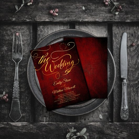 ヴィンテージ赤パーチメント予算、金ゴールド書道 招待状