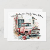 ヴィンテージ赤ピックアップトラック引っ越しました葉書 ポストカード (正面/裏面)