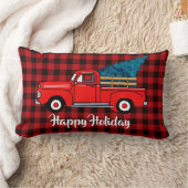 ヴィンテージ赤ピックアップトラック水牛のプレイドホリデー ランバークッション (ブランケット)