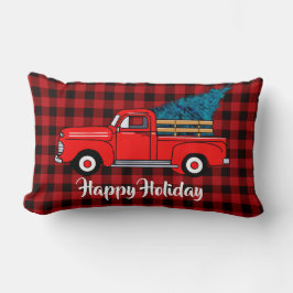 ヴィンテージ赤ピックアップトラック水牛のプレイドホリデー ランバークッション