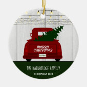 ヴィンテージ赤ピックアップトラック素朴パーソナライズされた セラミックオーナメント (正面)