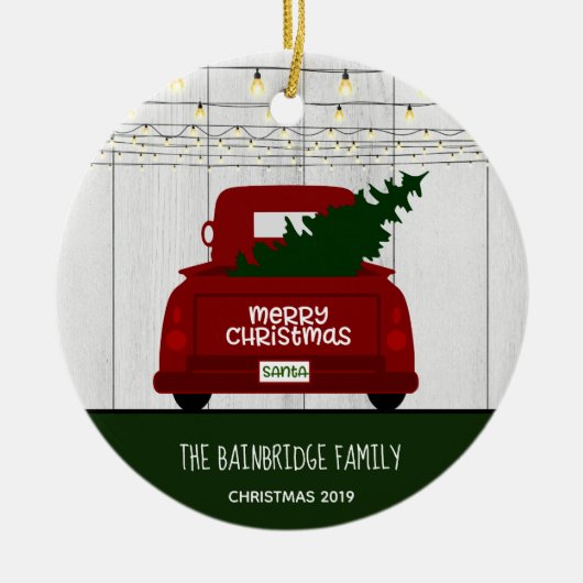 ヴィンテージ赤ピックアップトラック素朴パーソナライズされた セラミックオーナメント (正面)