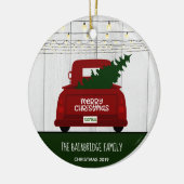 ヴィンテージ赤ピックアップトラック素朴パーソナライズされた セラミックオーナメント (左)