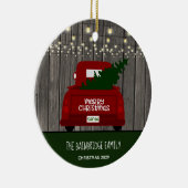 ヴィンテージ赤ピックアップトラック素朴パーソナライズされた セラミックオーナメント (右)