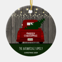 ヴィンテージ赤ピックアップトラック素朴パーソナライズされた セラミックオーナメント