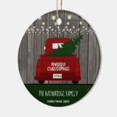 ヴィンテージ赤ピックアップトラック素朴パーソナライズされた セラミックオーナメント (左)