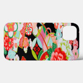 ヴィンテージ赤ピンク黒日本の着物フローラ Case-Mate iPhoneケース (裏面 (横))