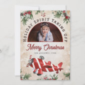 ヴィンテージ赤フェスティバル飛行機アーチ写真クリスマス シーズンカード (正面)