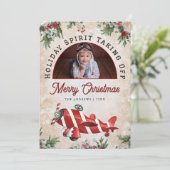 ヴィンテージ赤フェスティバル飛行機アーチ写真クリスマス シーズンカード (スタンド正面)