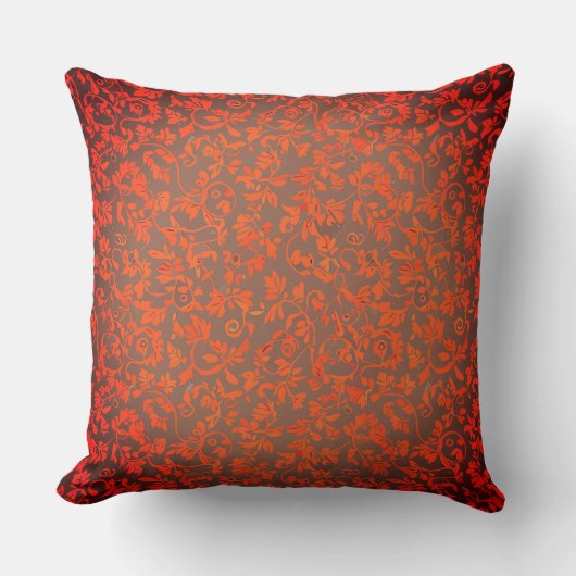 ヴィンテージ赤フローラつる植物 クッション (正面)
