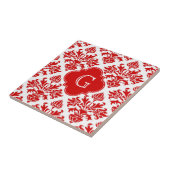 ヴィンテージ赤フローラダマスク#3とモノグラムLG タイル (側面)