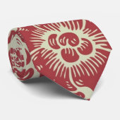 ヴィンテージ赤フローラデザイン ネクタイ (ロール)