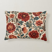 ヴィンテージ赤フローラルパターン アクセントクッション (裏面)