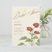 ヴィンテージ赤フローラ植物性ブライダルシャワー 招待状 (スタンド正面)