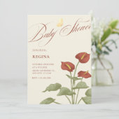 ヴィンテージ赤フローラ植物赤ちゃんシャワー 招待状 (スタンド正面)