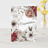 ヴィンテージ赤フローラ水色結婚の カード (黄色い花)